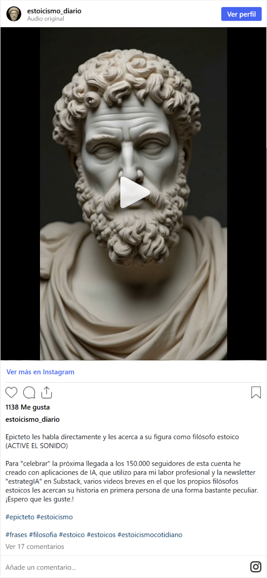 Fotograma del vídeo de @estoicismo_diario en el que Epicteto presenta su figura como filósofo estoico.