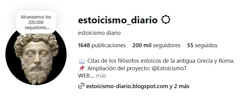 Más de 200.000 seguidores en estoicismo diario en Instagram